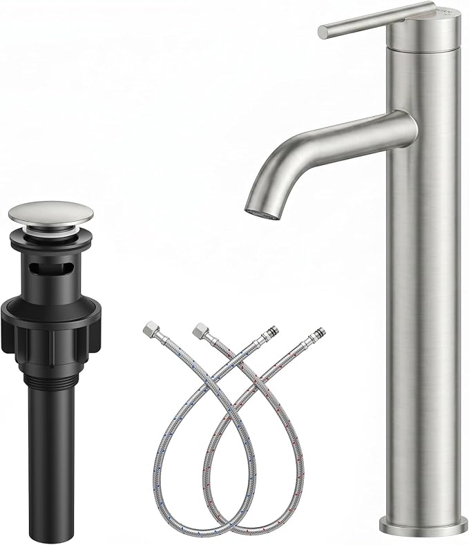Tall Vessel Sink Faucet Nickel Modern Single Handle Bathroom Faucet One Hole Rv Vanity Lavatory Bathroom Sink Faucet