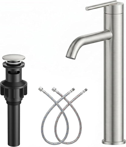 Tall Vessel Sink Faucet Nickel Modern Single Handle Bathroom Faucet One Hole Rv Vanity Lavatory Bathroom Sink Faucet