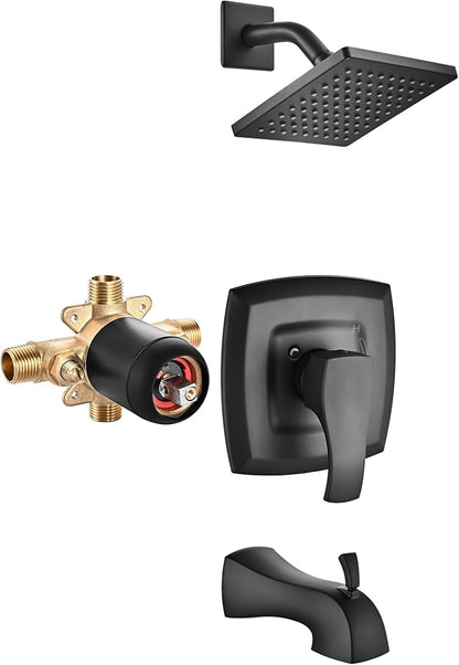 Shower Faucet Set with Valve,Tub and Shower Faucet Set with 6-Inch 3-Spray Shower Head and Tub Spout,Single Handle Shower Trim Kit Bathtub Shower System for Bathroom Shower Combo Set, Black