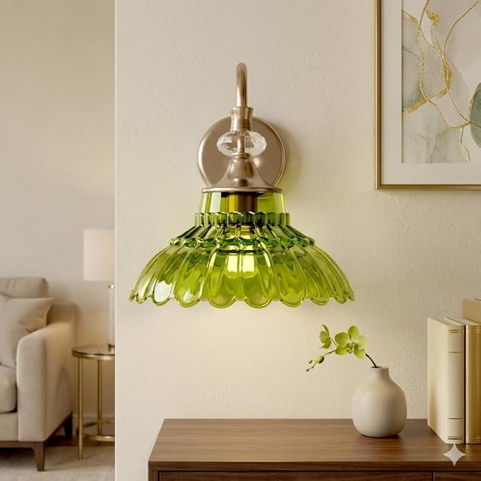 1-Light Copper Vintage Vanity Light with Green Crystal Glass Shade | Wall Sconce Fixtures Bathroom Wall Lamp for Mirror Bathroom Kitchen Living Room Porch Vanity Bedroom