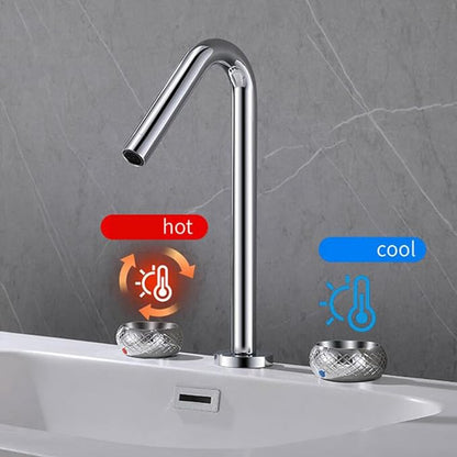 3 Hole Basin Mixer Faucet Brass 3 Hole Bathroom Faucets Double Handle-Grey