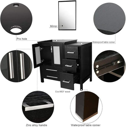 UEV 60" Double Sink Bathroom Vanity,Black Bathroom Vanity with Double Side Vanity Cabinets & Removable 3 Drawer Storage Cabinet with Modern Vessel Sink Combo,Mirror Not Included(031WH)