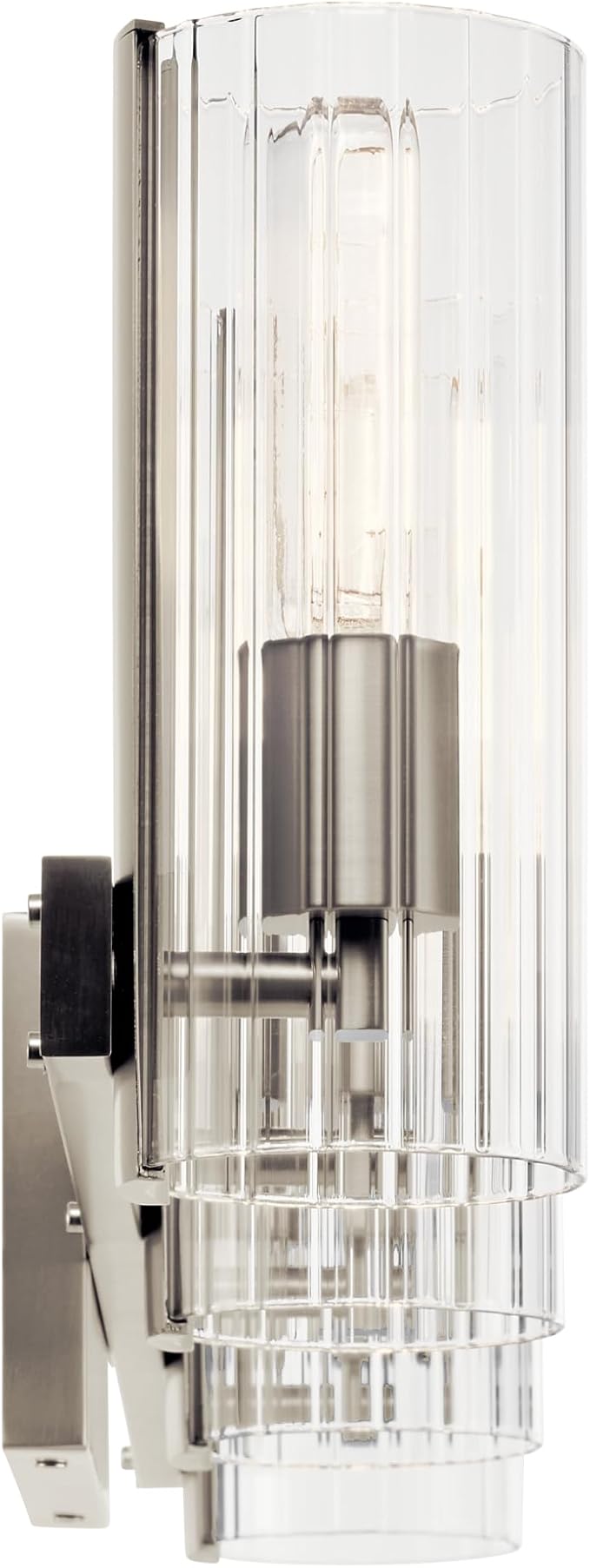Kichler Jemsa 4 Light Vanity, Modern Light with Clear Fluted Glass in Brushed Nickel for Bathroom or Powder Room (9.75" x 32"), 55169NI