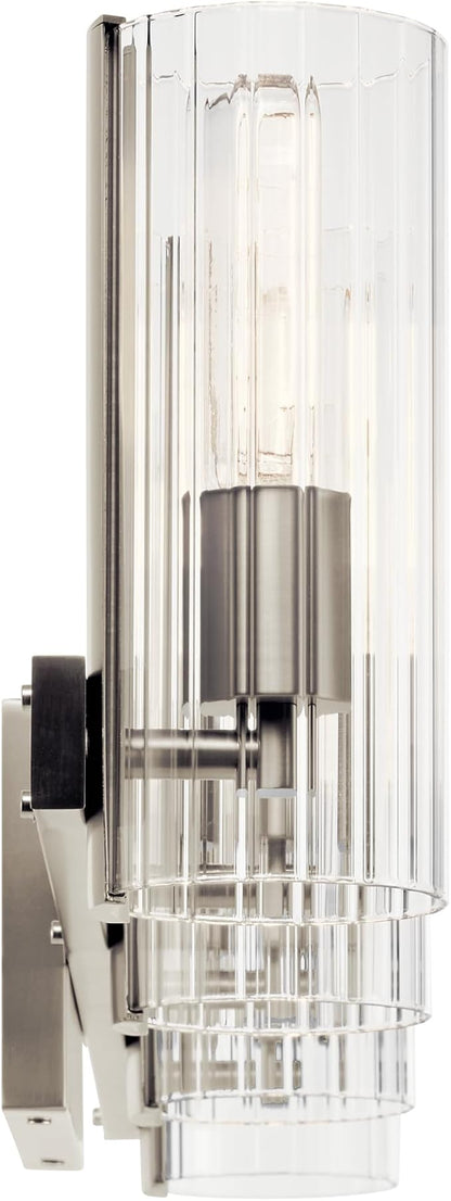 Kichler Jemsa 4 Light Vanity, Modern Light with Clear Fluted Glass in Brushed Nickel for Bathroom or Powder Room (9.75" x 32"), 55169NI