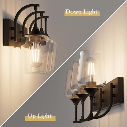 Ralbay Matte Black Vanity Light Fixtures 3-Lights Industrial Black Bathroom Vanity Light with Clear Glass Vintage Edison Bathroom Wall Lighting Fixtures