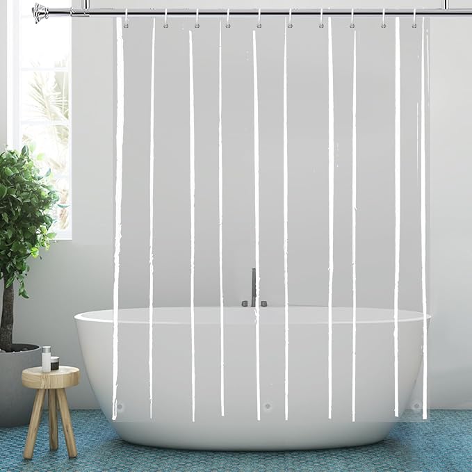 Clear Stall Size Shower Curtain Liner 60x84 for RV Tiny Bathroom | Transparent PEVA Vinyl Waterproof Shower Liner Weights for Stand Up Single Narrow Bathroom Camper with S/S Hooks