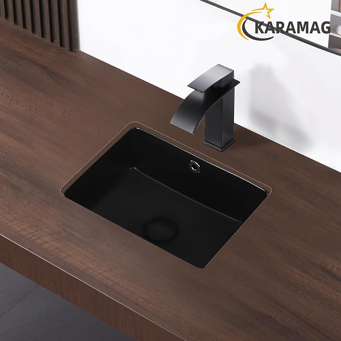 16 Inch Undermount Bathroom Sink Black Rectangle Sink with Overflow | 15-3/4"x11-3/4" Black Under Counter Design,Ceramic,Easy to Clean,Modern Style,Ideal for bathroom, vanity, lavatory, restroom