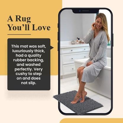MAYSHINE Standard Plush Shaggy Chenille Bath Mat 32"x20" | Extra Soft, Super Absorbent, Non-Slip Bathroom Rug | Fluffy Microfiber, Area Rug Sets for Bathroom Floor, Kitchen, Living Room | Black