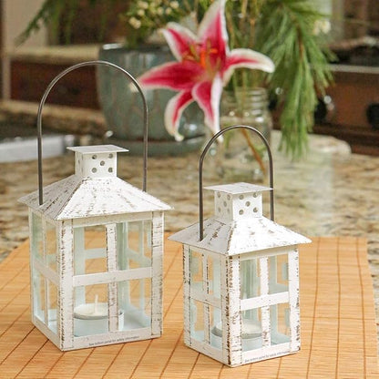 Kate Aspen Rustic Farmhouse Decor White Candle Holder Lantern Decorative (5 Inch), Wedding Decoration, Centerpiece Table Decorations, Home Decor, Shelf Decor, Fireplace Lantern