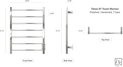 WarmlyYours Tahoe Heated Towel Rack, 7 Bars, Polished Stainless Steel | Hardwired 120V heated towel rack for spa-like bathroom comfort, 427 BTU/hr, energy-efficient towel drying