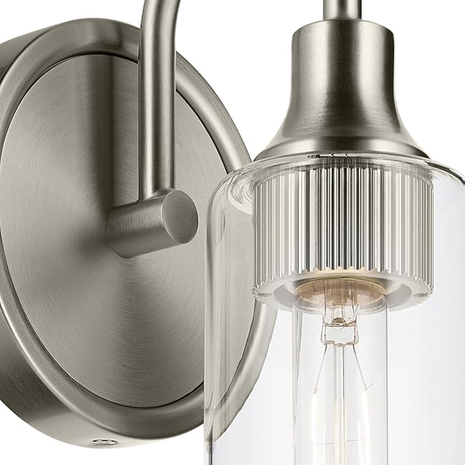 Kichler Kavi 5" 1-Light Wall Sconce with Clear Glass in Brushed Nickel, Damp Rated, for Bathroom, Powder Room, Kitchen, Hallway, Bedroom, Fireplace, (5" W x 13" H), 55209NI