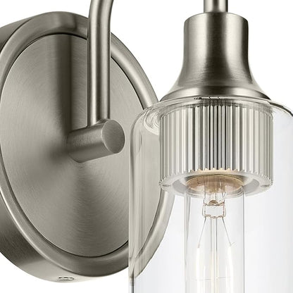 Kichler Kavi 5" 1-Light Wall Sconce with Clear Glass in Brushed Nickel, Damp Rated, for Bathroom, Powder Room, Kitchen, Hallway, Bedroom, Fireplace, (5" W x 13" H), 55209NI