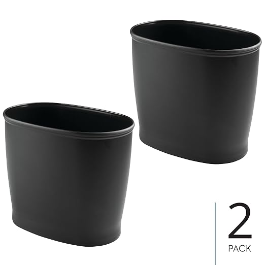 iDesign Slim Plastic Bathroom Trash Can, 2-Pack, Black | Small Garbage Bin, For Bedroom, Office, Desk, Dorm