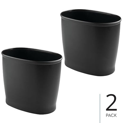 iDesign Slim Plastic Bathroom Trash Can, 2-Pack, Black | Small Garbage Bin, For Bedroom, Office, Desk, Dorm