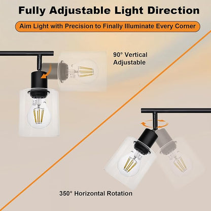 HiBay 2-Light Track Lighting Fixture Black, Glass Ceiling Wall Spotlight | Rotatable 2 Heads with Glass Shades, Modern Farmhouse Industrial, for Bedroom, Kitchen Sink, Loft, E26 Base