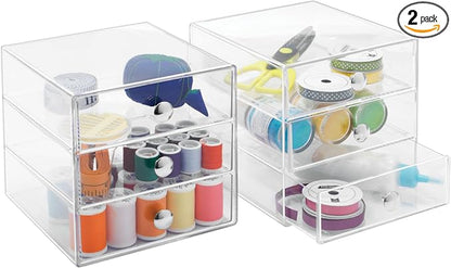 iDesign Stackable 3-Drawer Makeup Organizer, Set of 2, Clear | Bathroom Storage, Vanity Storage