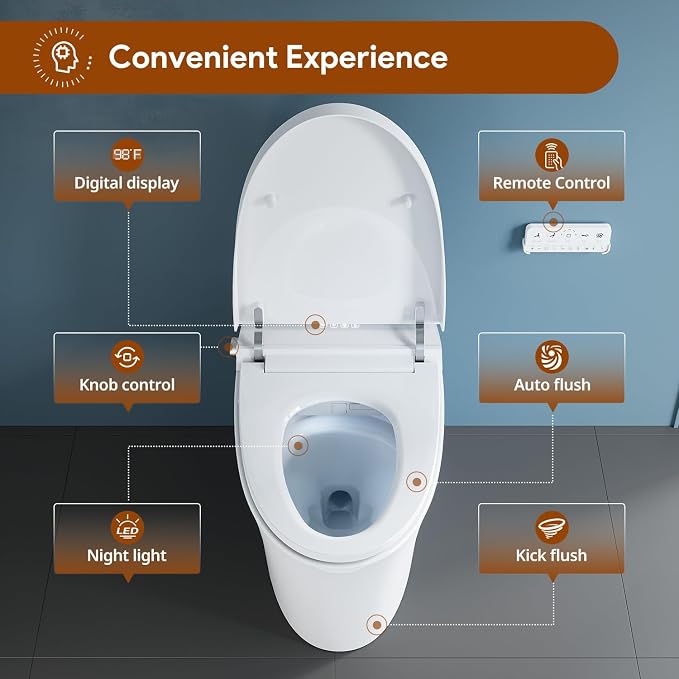 Uncle Brown Smart Toilet UBST12P, Advanced Bidet toilet with Powerful 1000g MaP Flush Score, ADA Height, Foam Shield, PlasmaClean Technology, Heated Seat, Auto-deodorization, Dryer