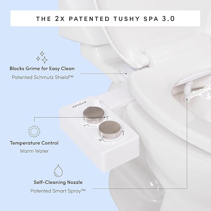 TUSHY Classic 3.0 Bidet Toilet Seat Attachment - A Non-Electric Self Cleaning Water Sprayer with Adjustable Water Pressure Nozzle, Angle Control & Easy Home Installation (Bamboo Knob)
