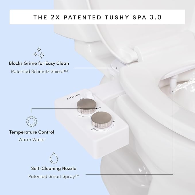 TUSHY Spa 3.0 Cool to Warm Water Bidet Attachment, Noir/Gold | Universal Fit, Easy Install, Self-Cleaning, Adjustable Pressure and Angle Control, Sink Access Required Within 6 Feet