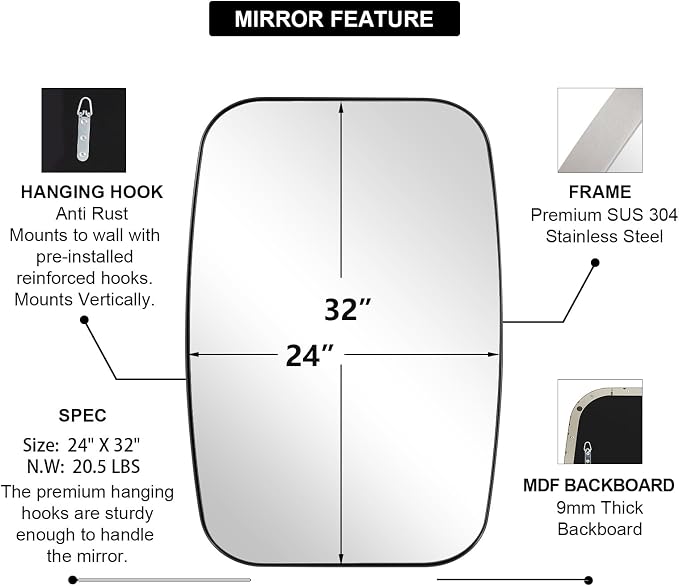 Brushed Nickel Mirror, 24x32’’ Oval Mirror for Bathroom, Brushed Nickel Oblong Bathroom Mirror for Over Sink, Modern Anti Rust Silver Vanity Mirror