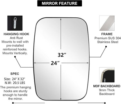 Brushed Nickel Mirror, 24x32’’ Oval Mirror for Bathroom, Brushed Nickel Oblong Bathroom Mirror for Over Sink, Modern Anti Rust Silver Vanity Mirror