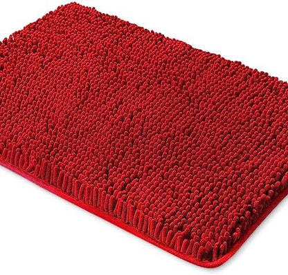 Yeaban Chenille Red Bathroom Rug 17"x24", Non-Slip Rubber Backing