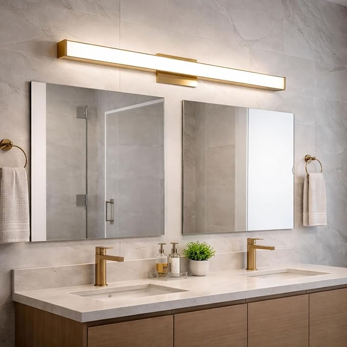Edge Advantage 36in LED Bathroom Vanity and Wall Light 35W 3,200 Lumens 5-CCT Selectable 2700-3000-3500-4000-5000K in Aged Brass with Adjustable Backplate