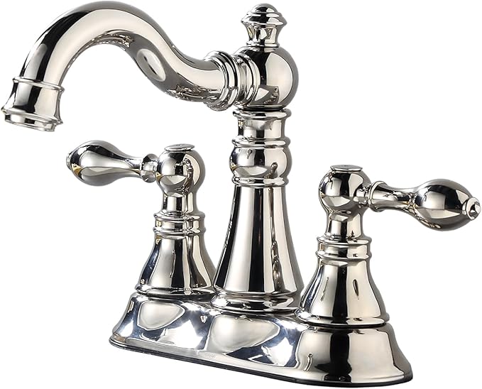 Two Handle Bathroom Faucet Polished Nickel Faucet 3 Hole with Plastic Overflow Pop-Up Drain,Swivel Spout Bathroom Sink Faucet 4 Inch Centerset,F-0048-PN
