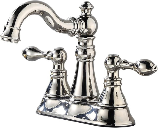 Two Handle Bathroom Faucet Polished Nickel Faucet 3 Hole with Plastic Overflow Pop-Up Drain,Swivel Spout Bathroom Sink Faucet 4 Inch Centerset,F-0048-PN