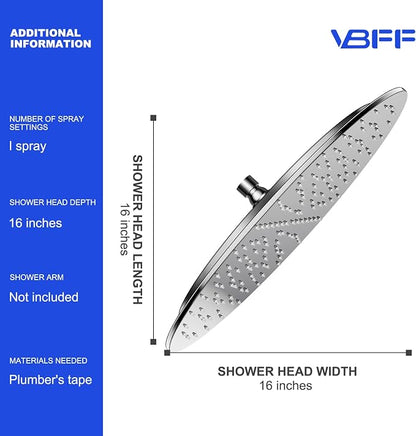 VBFF-Shower Head,rain shower head, 16 inch- Round Shower Head, 1.8 GPM Flow Rate, rainfall showerhead,VBFF14 (Chrome)