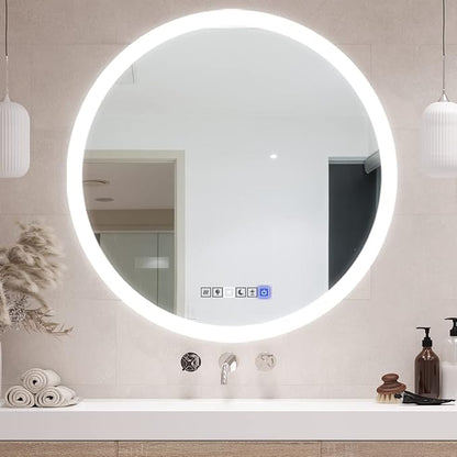39 Inch Round LED Bathroom Mirror with 3 Color Modes, Touch Dimmer, Anti-Fog - Wall Mount Lighted Vanity Mirror for Makeup, Dressing Room - Fab Glass and Mirror