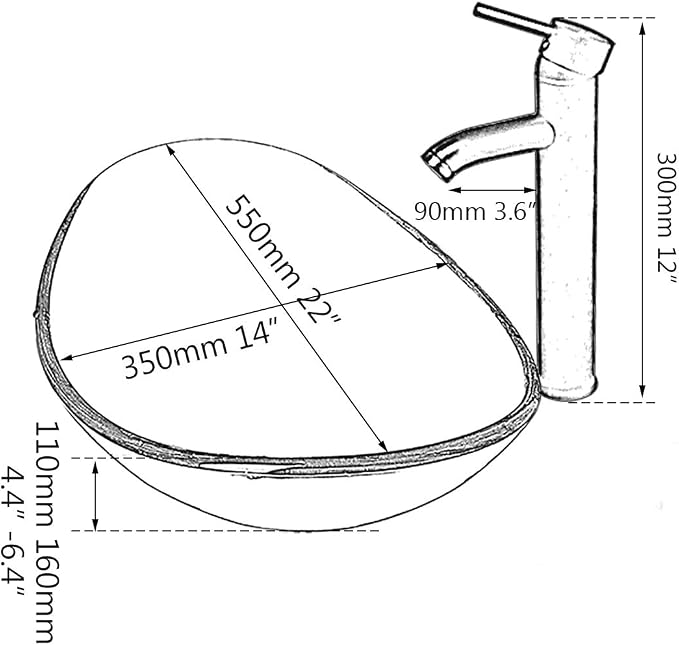 22" Bathroom Vessel Sink Oval Silver Washing Basin Bowl | Artistic Tempered Glass, Oval Vessel Sink, Above Counter, Chrome Faucet and Pop-up Drain Combo