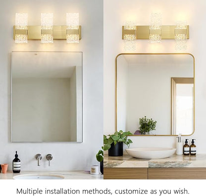 Modern Brushed Gold 6-Lights Bathroom Vanity Light, Eleglant Brass LED Bathroom Light Fixtures Over Mirror, Dimmable Acrylic Shade Wall Lighting Fixtures, Hardwired Wall Light(H9.25in, L21.26in)