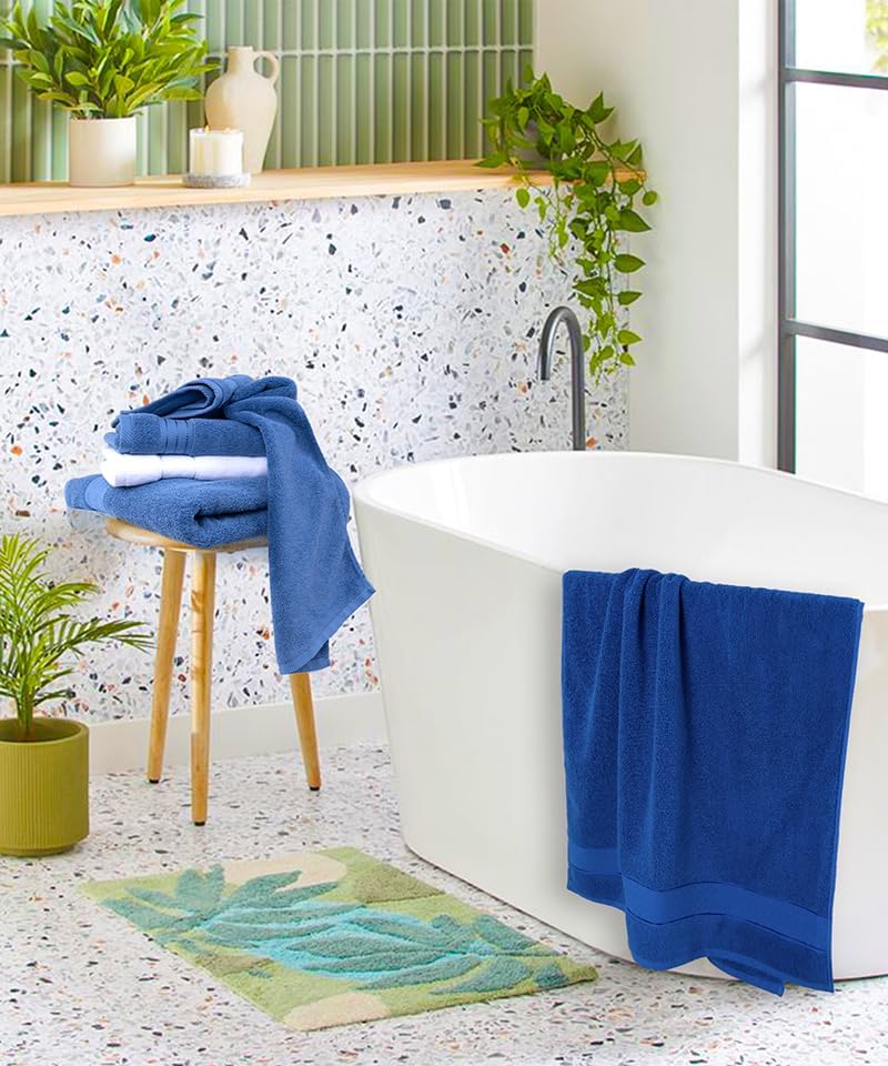COZYART Denim Blue Bath Towel Set, Turkish Cotton Hotel Large Towel Bulk for Bathroom, Thick Bathroom Sets of 6 with 2 Bath Towels, 2 Hand Towels, 2 Washcloths, 650 GSM