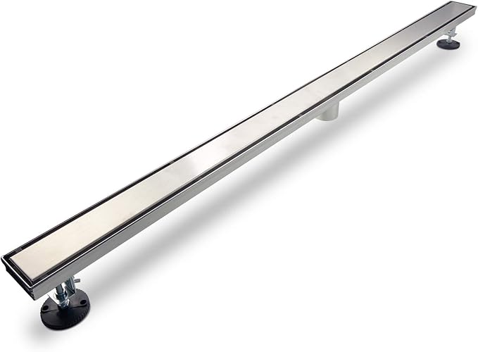 SaniteModar Linear Shower Drain 72 inch Brushed with Tile Insert Panel | AISI 304 Stainless Steel Brushed Linear Dain Rectangle Shower Floor Drain with Hair Strainer and Leveling Feet