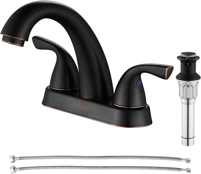 PARLOS Two-Handle Bathroom Sink Faucet with Metal Drain Assembly and Supply Hose Lead-Free cUPC Mixer Double Handle Tap Deck Mounted Oil Rubbed Bronze, 13597
