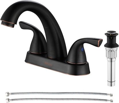 PARLOS Two-Handle Bathroom Sink Faucet with Metal Drain Assembly and Supply Hose Lead-Free cUPC Mixer Double Handle Tap Deck Mounted Oil Rubbed Bronze, 13597