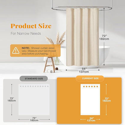 BTTN Stall Fabric Shower Curtain - 54x72 Inch Long Linen Textured Heavy Duty Shower Curtain Set with 10 Plastic Hooks, Hotel Spa Weighted Waterproof Neutral Bath Curtains for Bathroom - Cream/Beige