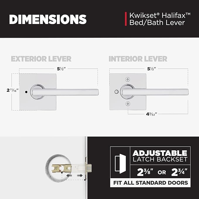 Kwikset Halifax Interior Privacy Door Handle with Lock, Door Lever For Bathroom and Bedroom, Polished Chrome Reversible Keyless Push Button Lock Door Lever