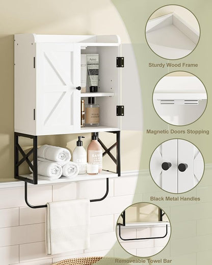 Masupu Bathroom Cabinet Wall Mounted, Wooden Medicine Cupboard with Adjustable Shelves, Space-Saving Wall Storage Unit for Bathroom, Kitchen and Living Room (9"D x 15.35"W x 27.16"H,Countrye White)