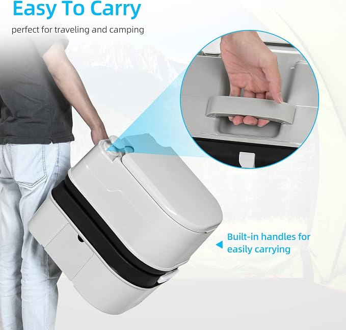 YITAHOME Portable Toilet 6.34 Gallon Camping Porta Potty with Paper | Handle Pump, Rotating Spout, for Boating, Hiking, Trips, Grey