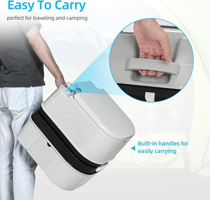 YITAHOME Portable Toilet 6.34 Gallon Camping Porta Potty with Paper | Handle Pump, Rotating Spout, for Boating, Hiking, Trips, Grey