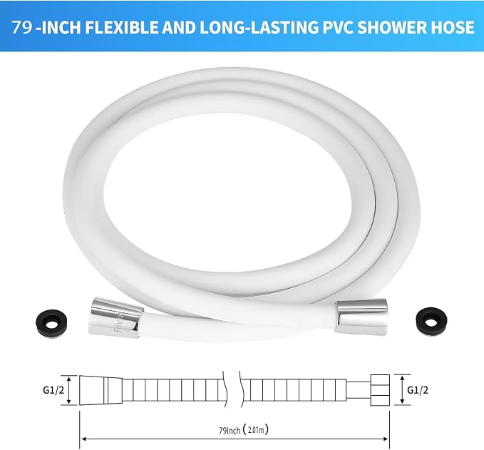 Shower Hose 79-Inch PVC White Handheld Shower Head Hose - Explosion Proof, Anti-Tangle Flexible Hose for Bathing, Pet Cleaning, and Toilet Cleaning rv shower head with hose