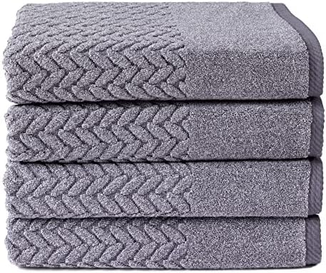Texere 100% Organic Cotton Jacquard 650 GSM Premium Bath Towel Sets - Extra Absorbent Quick Dry Towel Wrap (Cable, Granite, 4 Bath Towels)