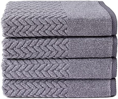 Texere 100% Organic Cotton Jacquard 650 GSM Premium Bath Towel Sets - Extra Absorbent Quick Dry Towel Wrap (Cable, Granite, 4 Bath Towels)