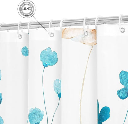 Light Blue Beige Watercolor Floral Fabric Shower Curtain, 72x72 | Waterproof Fabric, Modern Minimalist Floral Print, Machine Washable, Rustproof Grommets, for Bathroom