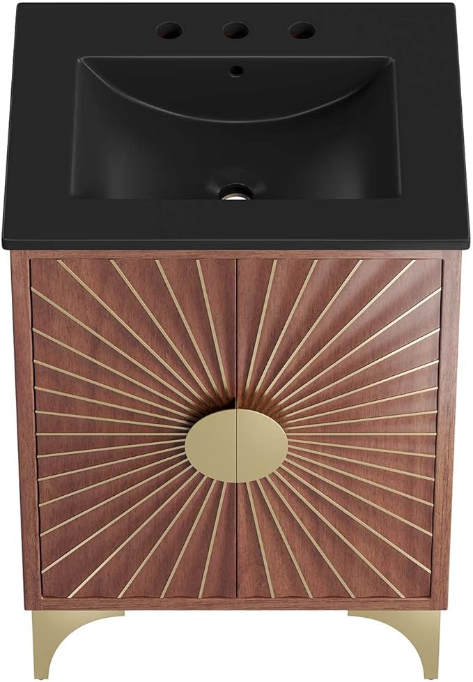 Modway Daylight Bathroom Vanity Cabinet with Ceramic Sink Basin, 24 Inch, Black Walnut