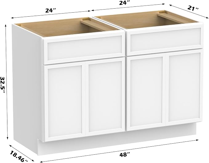48 Inch Bathroom Vanity Base Only, Double Vanity Cabinet with Soft Closing Door, 2ea 24 inch Cabinet, Without Top,White