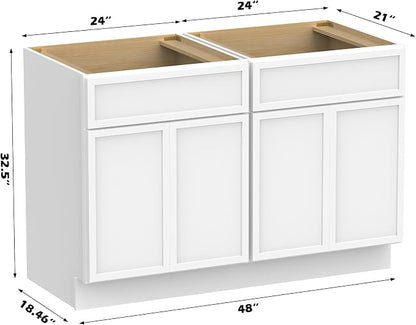 48 Inch Bathroom Vanity Base Only, Double Vanity Cabinet with Soft Closing Door, 2ea 24 inch Cabinet, Without Top,White