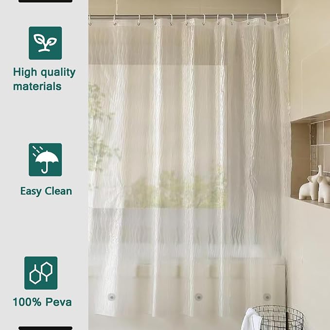 Shower Curtain Liner, 100% Waterproof Eva Shower Curtains with 3 Duty Heavy Bottom Magnets and 12 Rust Proof Grommets, 72x72 Weighted Shower Liner for Shower Stall, Bathtubs